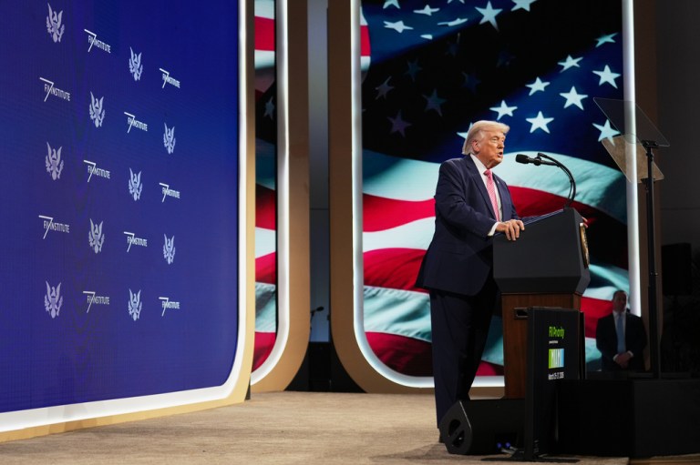 President Donald Trump speaks at the Future Investment Initiative Institute's summit