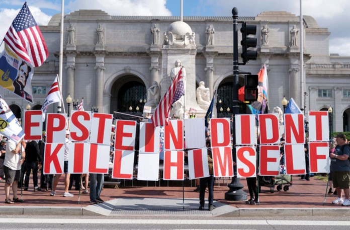 Protesters in front of Washington, D.C.’s Union Station, Sept. 2, 2025. (Jose Luis Magana/AP)