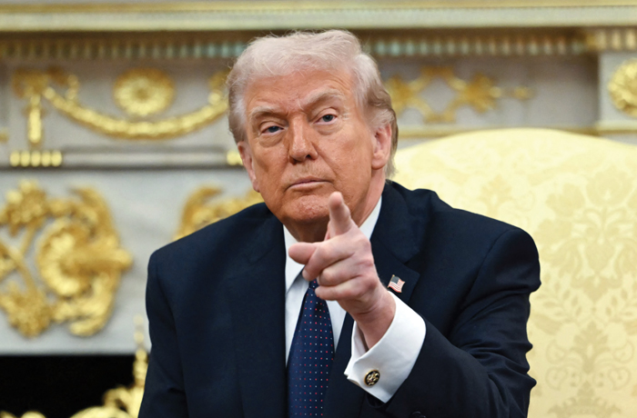 President Donald Trump meets with reporters at the White House, March 3, 2026. (AndrewCaballero-Reynolds/AFP/Getty)