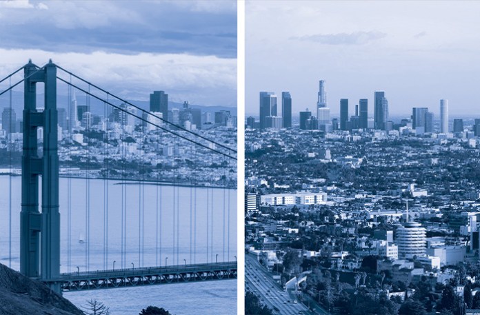 Left: San Francisco, California. Right: Los Angeles, California.