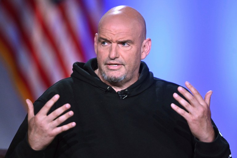 John Fetterman participates in a debate.