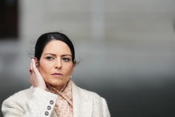 Shadow foreign secretary Dame Priti Patel speaks to the media outside BBC Broadcasting House in London, after appearing on the BBC One current affairs programme, Sunday with Laura Kuenssberg. March 1, 2026.