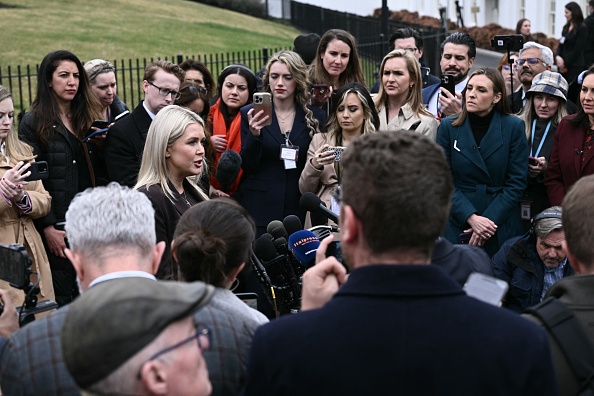 White House Press Secretary Karoline Leavitt speaks to reporters outside of the West Wing of the White House in Washington, DC, on March 6, 2026.