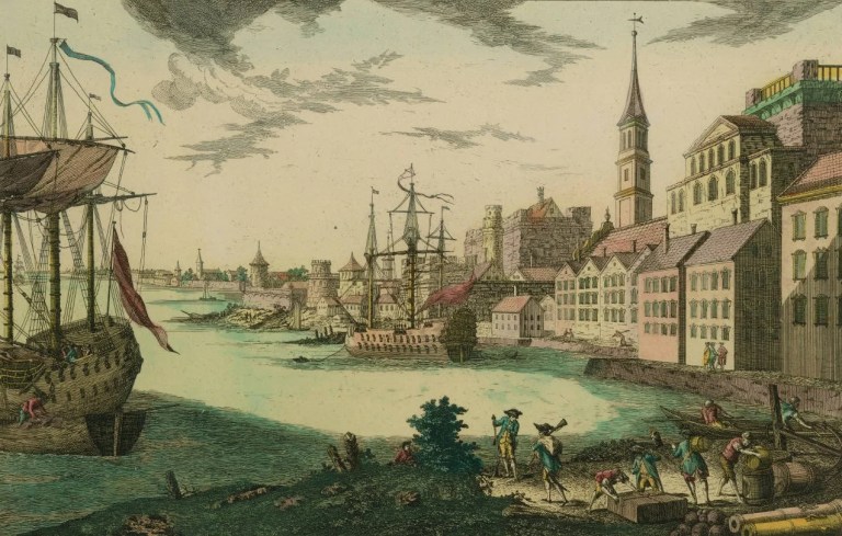 Boston Harbor by Franz Xaver Habermann circa 1776 (courtesy John Carter Brown library)
