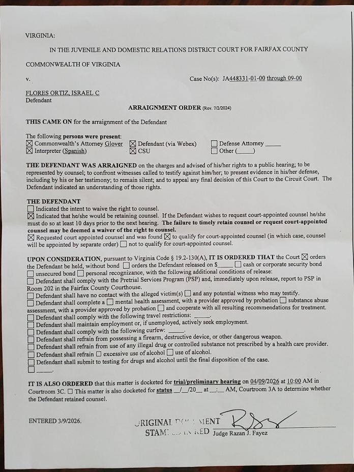 Israel Christopher Flores-Ortiz's charge papers {Courtesy of Stacy Langton)