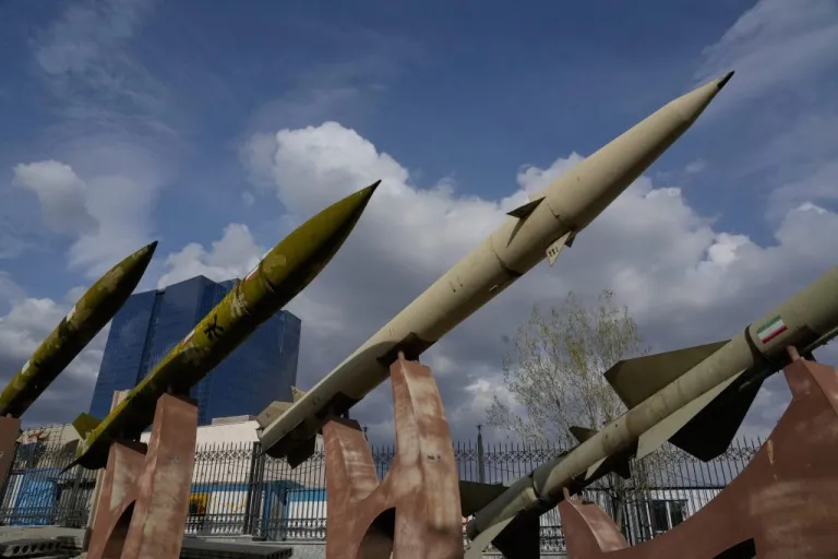 Domestically built Iranian missiles are displayed as part of a permanent exhibition in Tehran.