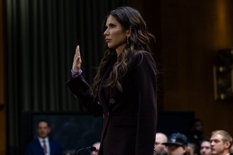 Secretary of Homeland Security Kristi Noem testifies before the Senate Judiciary Committee.