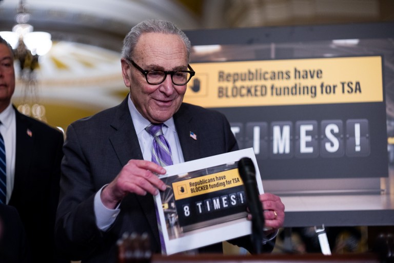Senate Minority Leader Chuck Schumer (D-NY) speaks during a Senate luncheon press conference.