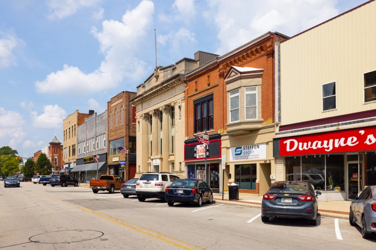 Bluffton, Indiana, USA - August 21, 2021: The business district on Market Street