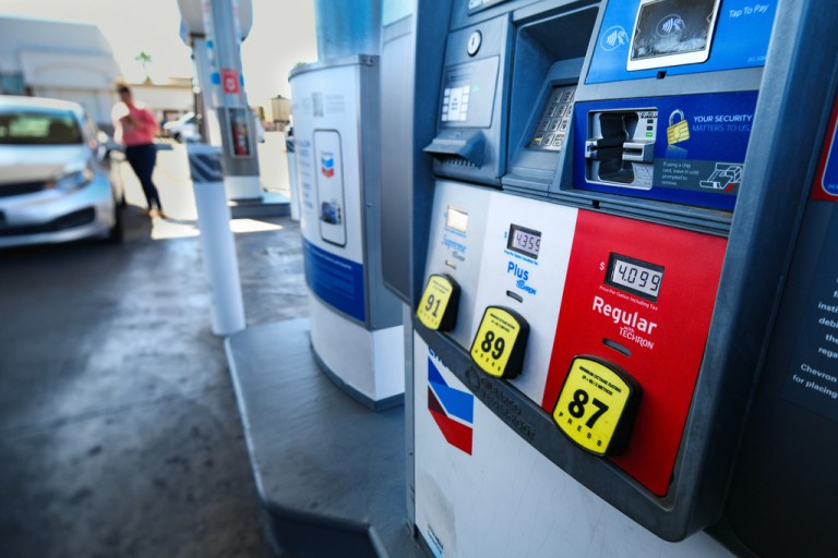 Gas prices over $4 per gallon are seen at a gas station on Desert Inn Road and Pecos-McLeod Friday, March 6, 2026 in Las Vegas. (Sam Morris/Las Vegas Review-Journal via AP)