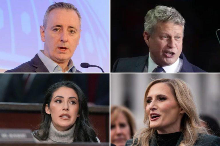 Republicans targeted by Democrats clockwise from top left: Anna Paulina Luna, Bill Huizenga, Laurel Lee, Brian Fitzpatrick