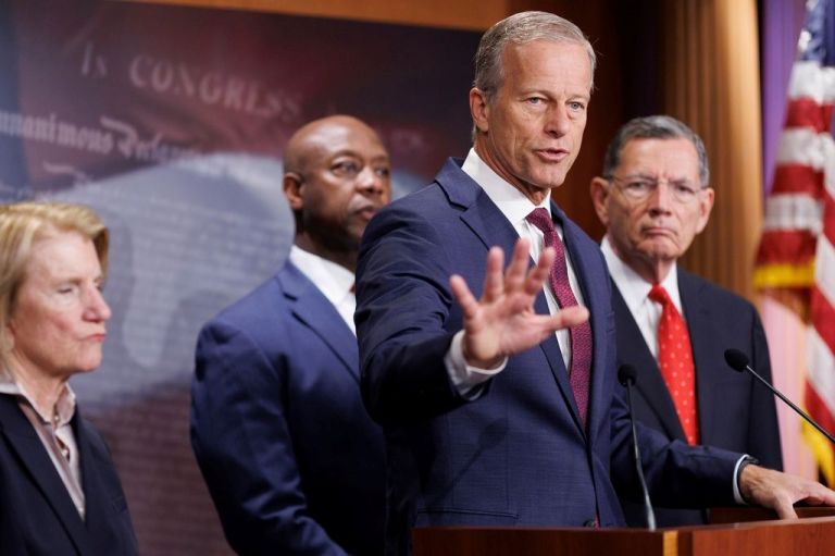 Senate Republicans at a press conference.