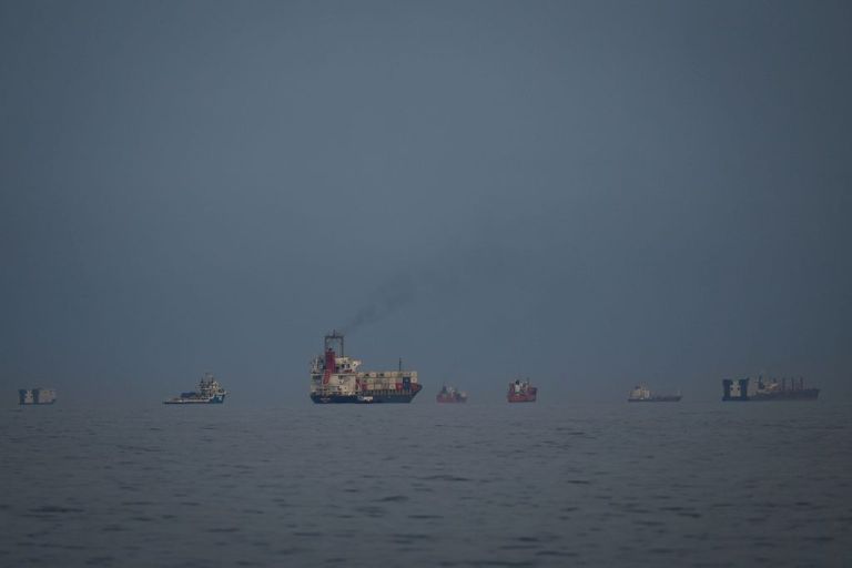 Ships in waters near Strait of Hormuz.