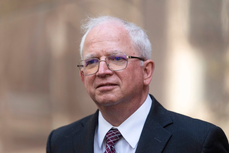 Attorney John Eastman, the architect of a legal strategy aimed at keeping former President Donald Trump in power, talks to reporters after a hearing in Los Angeles, June 20, 2023. A judge has recommended that conservative attorney Eastman lose his California law license over his efforts to keep Trump in power after the 2020 election. (AP Photo/Jae C. Hong, File)