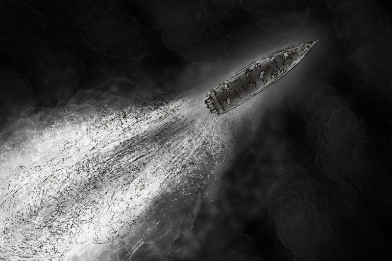 Aerial footage of the boat strike in the Pacific Ocean, according to SOUTHCOM. (AP Illustration / Peter Hamlin)
