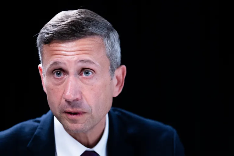 Democratic National Committee chair Ken Martin speaks during an interview with The Associated Press at DNC headquarters, Monday, Jan. 12, 2026, in Washington.