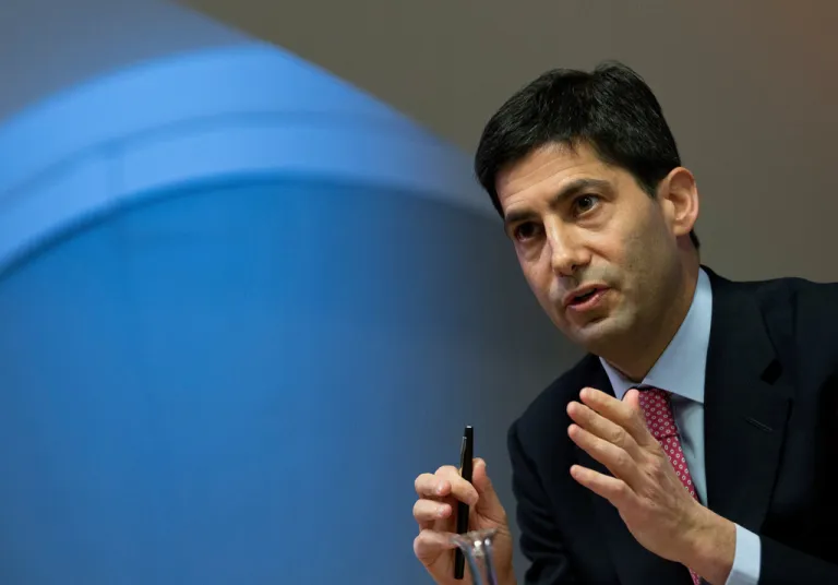 FILE - Kevin Warsh speaks to the media about his report on transparency at the Bank of England, in London, Dec., 11, 2014.