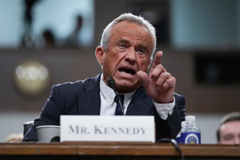 FILE - Robert F. Kennedy Jr., President Donald Trump's choice to be Secretary of Health and Human Services, appears before the Senate Finance Committee for his confirmation hearing, at the Capitol in Washington, Jan. 29, 2025. (AP Photo/Ben Curtis, file)