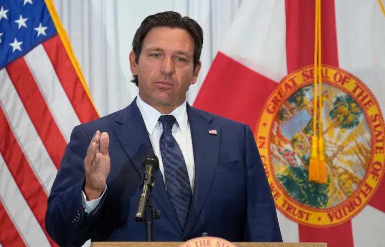 Florida Gov. Ron DeSantis speaks during a news conference.