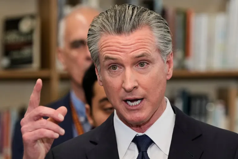 Gov. Gavin Newsom speaks about the sexual assault allegations against Cesar Chavez during a press conference at San Lorenzo High School, Wednesday, March 18, 2026, in San Lorenzo, Calif. (AP Photo/Godofredo A. Vásquez)
