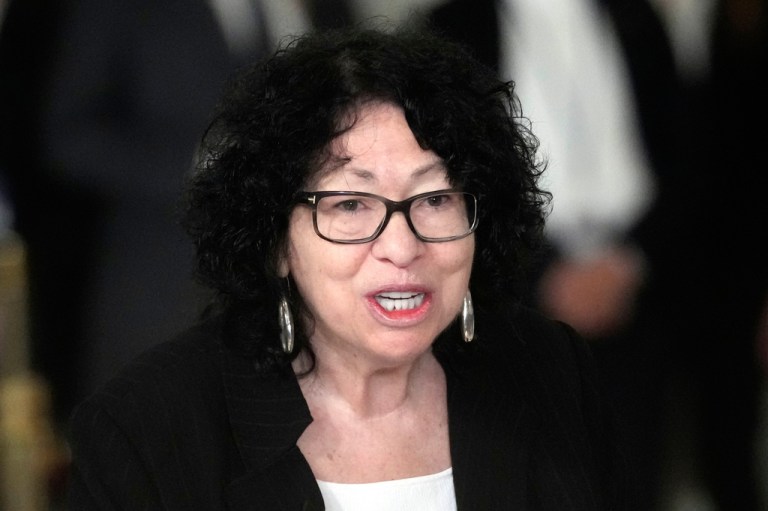 FILE - Supreme Court Justice Sonia Sotomayor speaks during a service for retired Supreme Court Justice Sandra Day O'Connor in the Great Hall at the Supreme Court in Washington, Dec. 18, 2023. (AP Photo/Jacquelyn Martin, Pool, File)