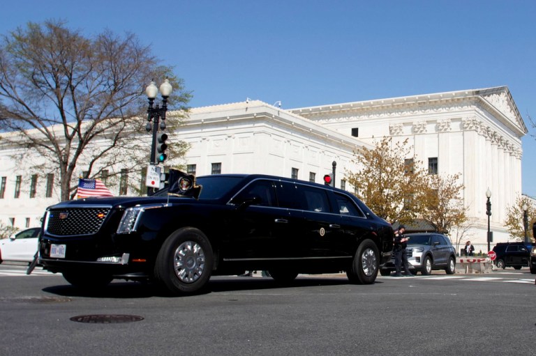 President Donald Trump leaves the U.S. Supreme Court, Wednesday, April 1, 2026, in Washington. (AP Photo/Anthony Peltier)
