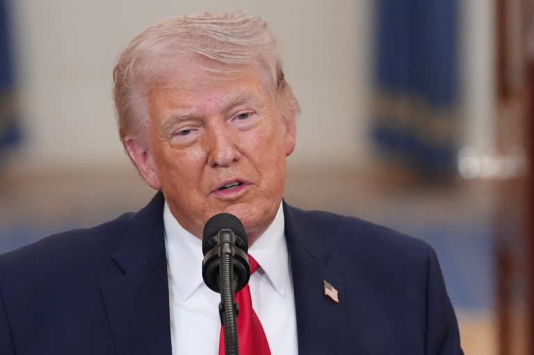 President Donald Trump speaks about the Iran war from the Cross Hall of the White House on Wednesday, April 1, 2026, in Washington.