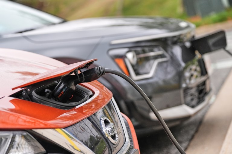 Electric vehicles being charged.