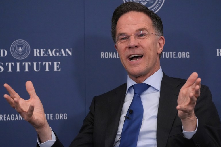 Mark Rutte on stage at the Reagan Institute