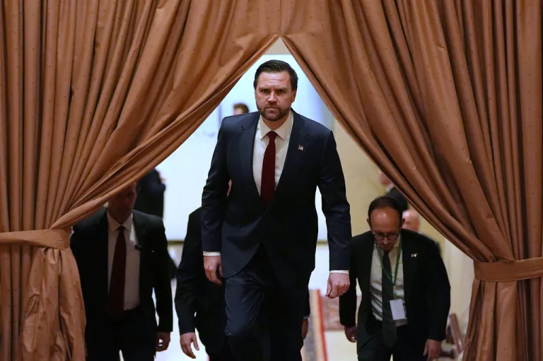 U.S. Vice President JD Vance arrives for a meeting with Pakistan's Prime Minister Shehbaz Sharif in Islamabad, Pakistan, for talks about Iran on Saturday, April 11, 2026. (AP Photo/Jacquelyn Martin, Pool)