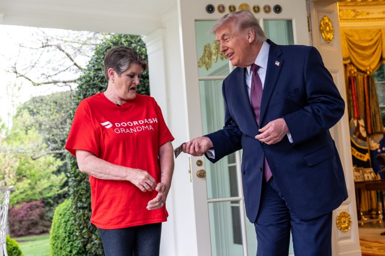 Sharon Simmons with DoorDash, gets a $100 tip after delivering McDonald's to President Donald Trump in the Oval Office.