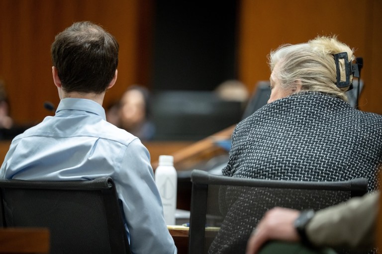 Tyler Robinson, accused in the fatal shooting of Charlie Kirk, and defense attorney Kathryn Nester attend a hearing in 4th District Court in Provo, Utah, on Friday, April 17, 2026. (Trent Nelson /The Salt Lake Tribune via AP, Pool)
