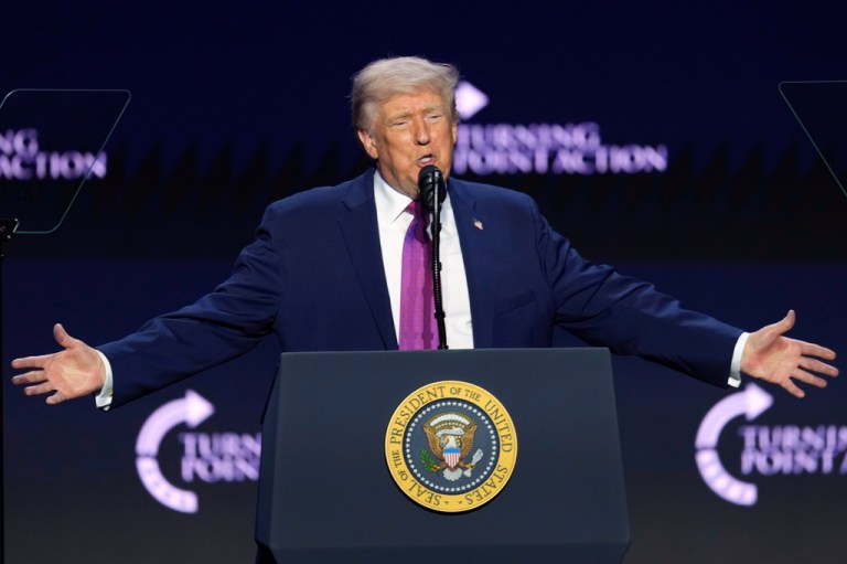 President Donald Trump speaks at a Turning Point USA event