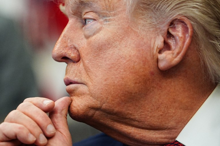 President Donald Trump speaks in the Oval Office of the White House, Saturday, April 18, 2026, in Washington.