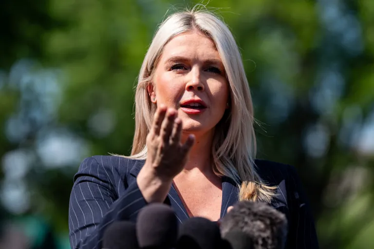 White House press secretary Karoline Leavitt speaks with reporters.