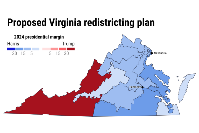 Map of the proposed Virginia redistricting plan