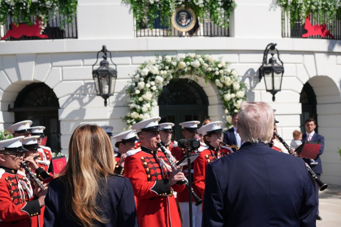 First lady Melania Trump and President Donald Trump at the 2026 Easter Egg Roll on Monday. (Washington Examiner/Sydney Topf)