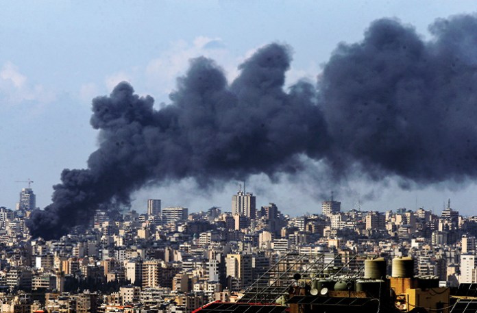 An Israeli strike on a Hezbollah stronghold in Beirut, April 8, 2026. (Marwan Naamani/Picture Alliance via Getty Images)