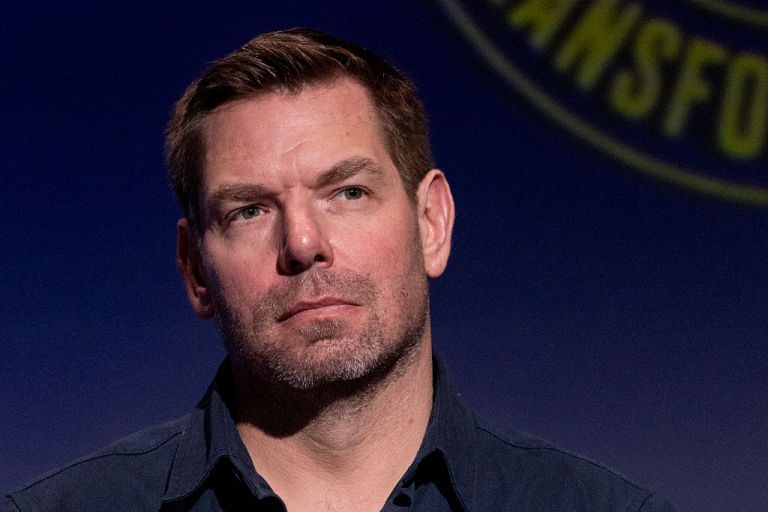 Democratic United States Representative Eric Swalwell attends the SEIU-United Service Workers West (SEIU-USWW)'s Gubernatorial Candidate Worker Forum at Meruelo Studios in Los Angeles, California, on January 10, 2026. (Photo by ETIENNE LAURENT / AFP via Getty Images)