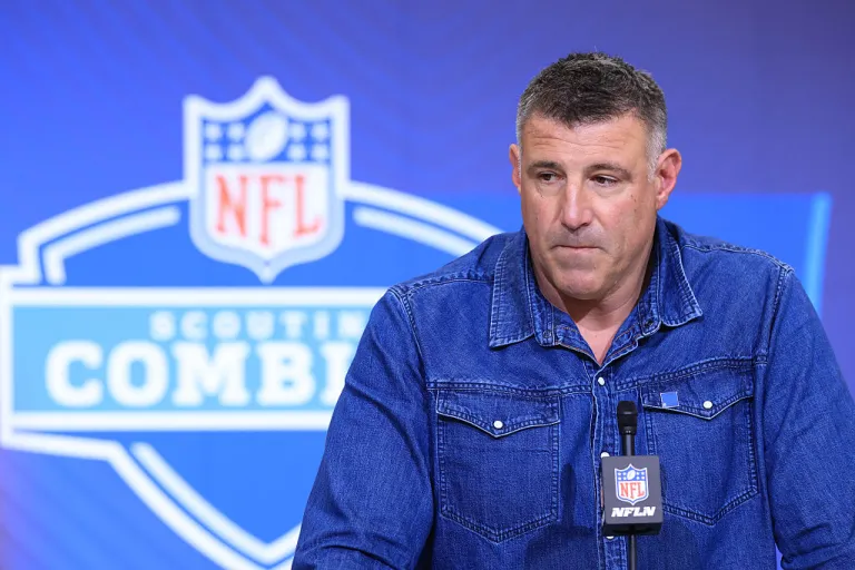 Head coach Mike Vrabel of the New England Patriots speaks to the media during the 2026 NFL Scouting Combine at Lucas Oil Stadium on February 25, 2026 in Indianapolis, Indiana.