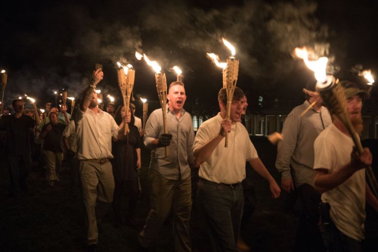 White nationalists march during the August 2017 