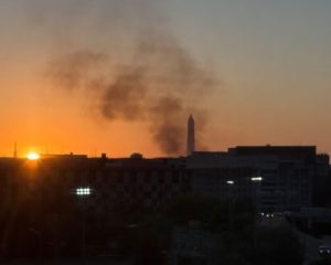 Smoke plume rises over downtown DC after bus catches fire