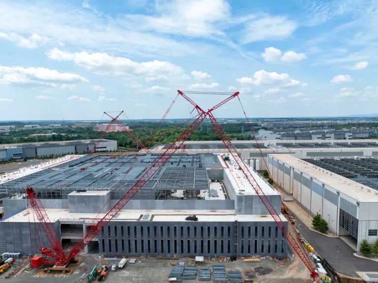 An aerial view of a data center being constructed inside 