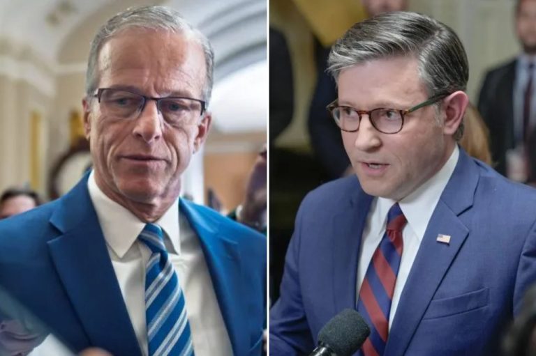 Senate Majority Leader John Thune (R-SD) and House Majority Leader Mike Johnson (R-LA).